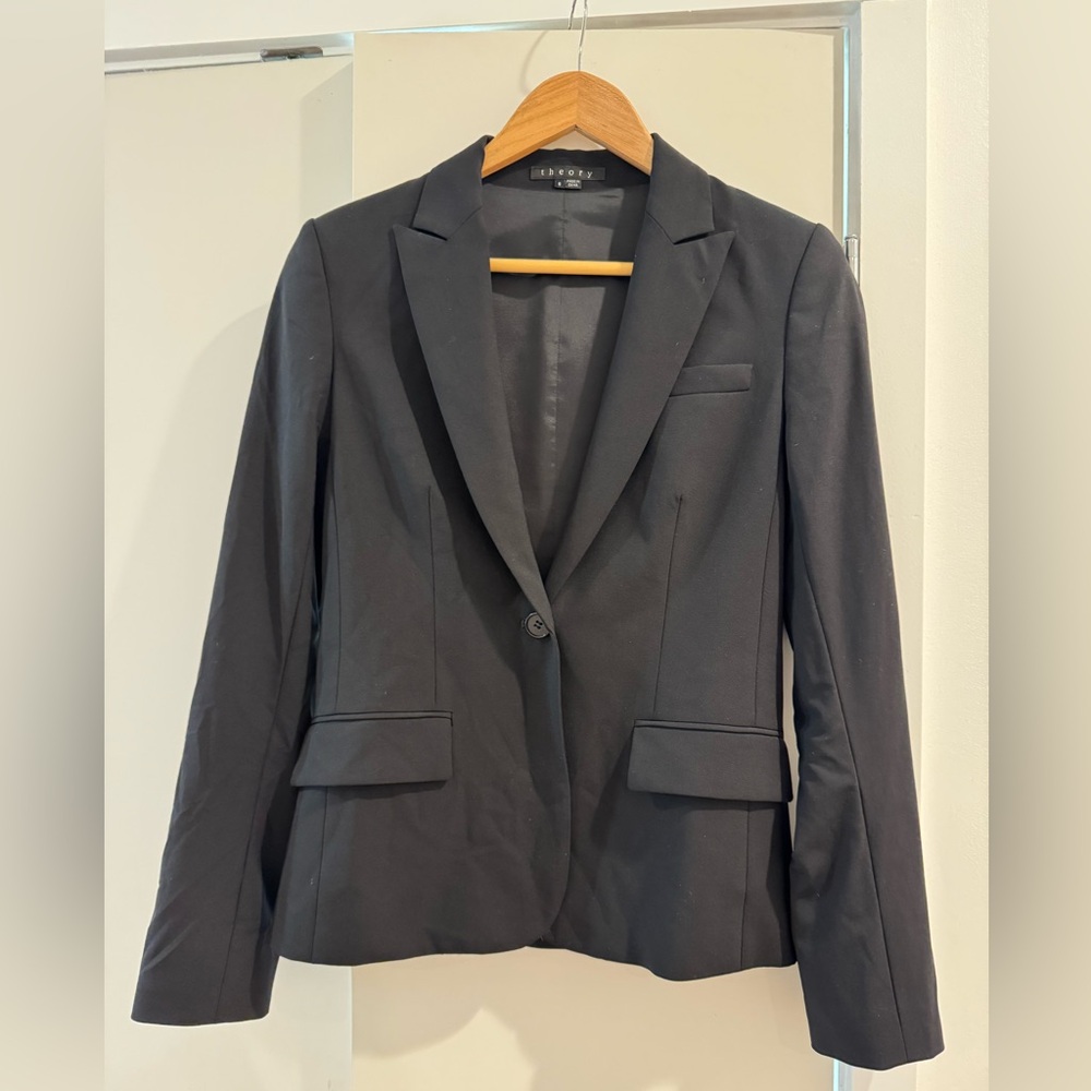 Theory women’s suit in black. Blazer size 6; pants size 8